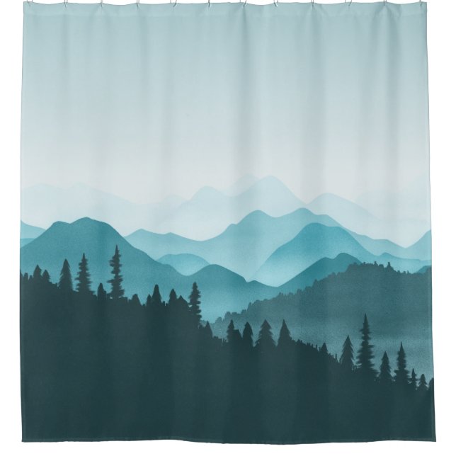 Teal Mountains Shower Curtain (Front)