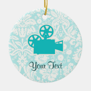 Teal Movie Camera Ceramic Tree Decoration