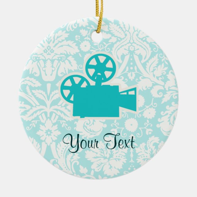 Teal Movie Camera Ceramic Tree Decoration (Front)