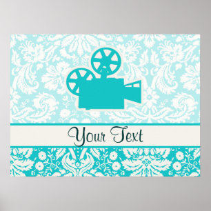 Teal Movie Camera Poster