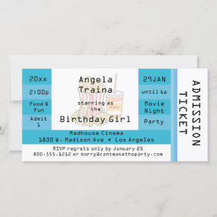 Teal Movie Night Party Admission Ticket Invite