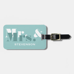 Teal Mr and Mrs travel luggage tag for newly weds