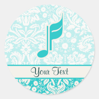Teal Music Note Classic Round Sticker