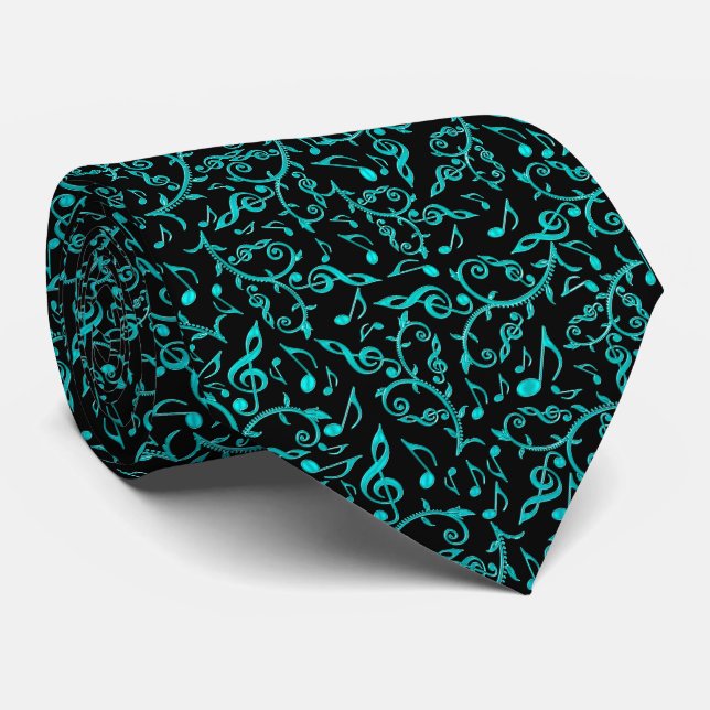 Teal Music Notes and Clefs On Any Colour Tie (Rolled)