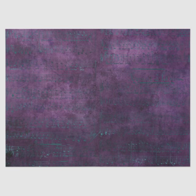 Teal Musical Notes on Purple Decoupage Tissue Paper (Front)