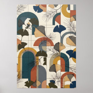 Teal Mustard Terracotta Ginkgo Arches Poster