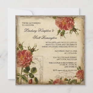 Teal n Cream Vintage Eiffel Tower Couples Shower Invitation