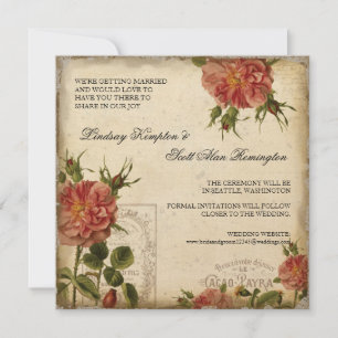 Teal n Cream Vintage Eiffel Tower Save the Date Invitation