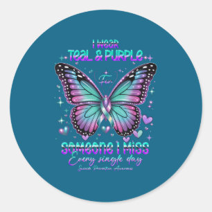 Teal N Purple Butterfly Suicide Prevention Awarene Classic Round Sticker