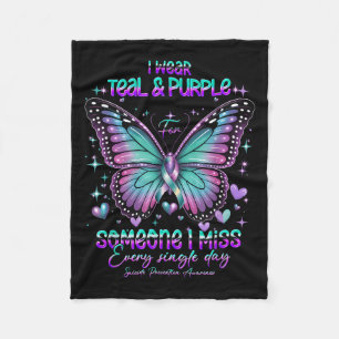 Teal N Purple Butterfly Suicide Prevention Awarene Fleece Blanket