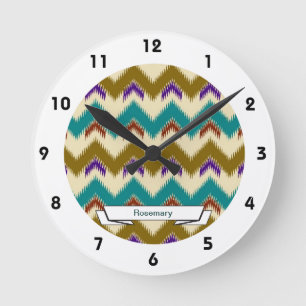 Teal Native Tribal Chevron Pattern Wall Clock
