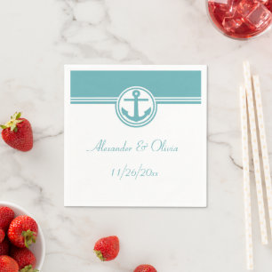 Teal Nautical Anchor Napkin