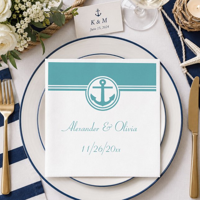 Teal Nautical Anchor Napkin (Teal Nautical Anchor Paper Napkins)