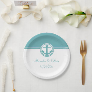 Teal Nautical Anchor Paper Plate