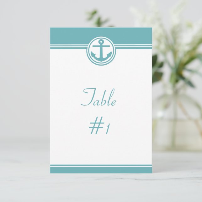 Teal Nautical Anchor Reception Table Card (Standing Front)