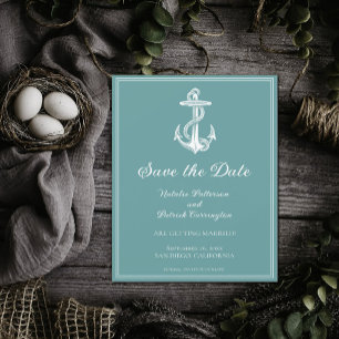 Teal Nautical Anchor Save the Date Invite