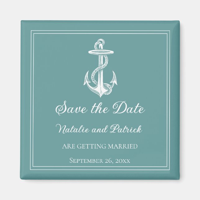 Teal Nautical Anchor Save the Date Magnet (Front)