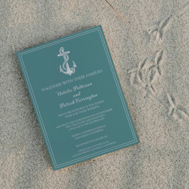 Teal Nautical Anchor Wedding Invitation (Teal Nautical Anchor Wedding Invitation)