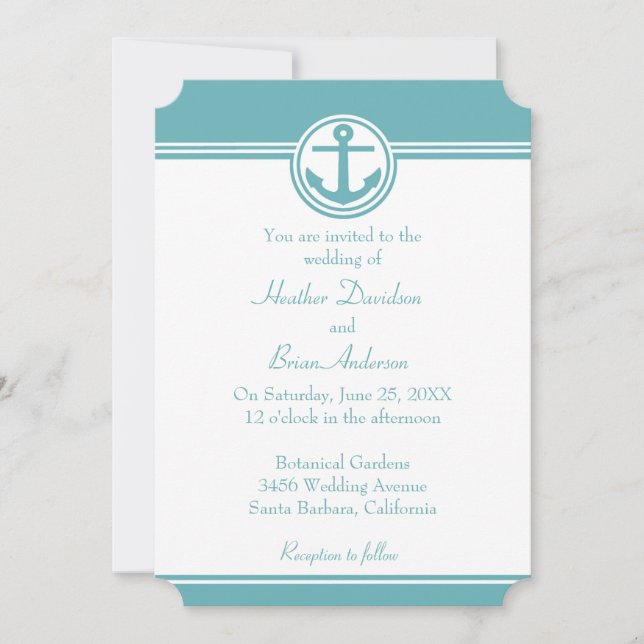 Teal Nautical Anchor Wedding Invitation (Front)