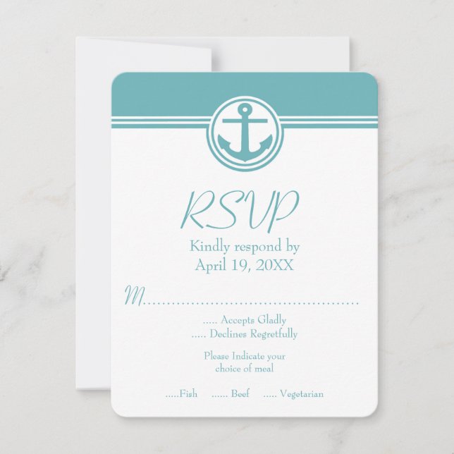 Teal Nautical Anchor Wedding RSVP Card (Front)