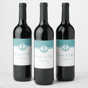 Teal Nautical Anchor Wine Label