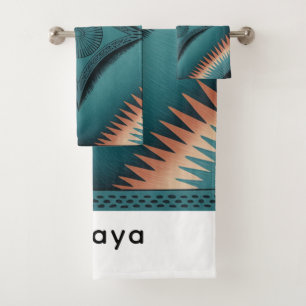 Teal Navajo Peach Sunburst Bath Towel Set