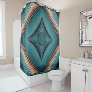 Teal Navajo Peach Sunburst Families Gift Shower Curtain