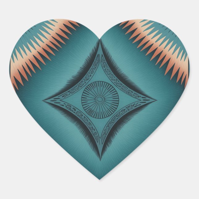 Teal Navajo Peach Sunburst Home & Living Heart Sticker (Front)