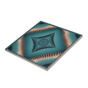 Teal Navajo Peach Sunburst Tile