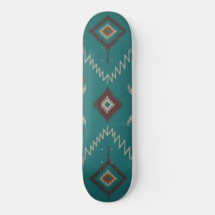 Teal Navajo Tribal Geometric Pattern Skateboard