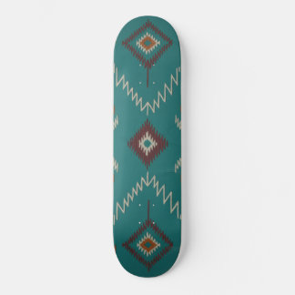 Teal Navajo Tribal Geometric Pattern Skateboard