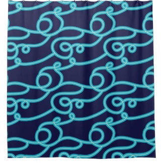 Teal & Navy Blue Beach Theme Shower Curtain