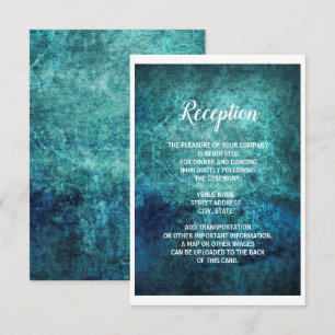 Teal Navy Blue Grunge Watercolor Wedding Reception Invitation