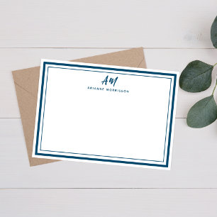 Teal Navy Blue Monogram Thin & Thick Border Card