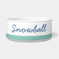 Teal Navy Blue Stripe Simple Modern Pet Name Bowl