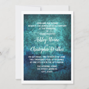 Teal Navy Blue Watercolor Wedding Invitation
