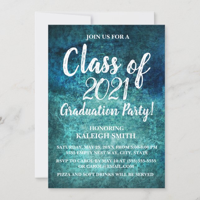 Teal Navy Blue White Graduation Party Invitation (Front)