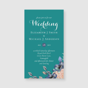 Teal Navy Coral Floral Budget Wedding Stationery