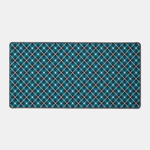 Teal & Navy Geometric Grid Pattern Desk Mat
