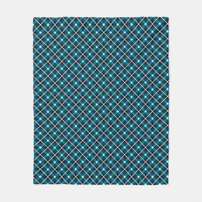Teal & Navy Geometric Grid Pattern Fleece Blanket (Front)
