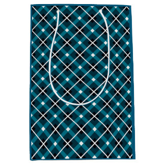 Teal & Navy Geometric Grid Pattern Medium Gift Bag