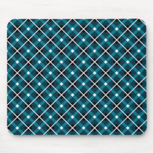 Teal & Navy Geometric Grid Pattern Mouse Mat