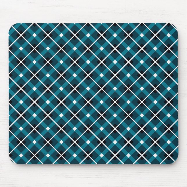 Teal & Navy Geometric Grid Pattern Mouse Mat (Front)
