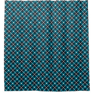 Teal & Navy Geometric Grid Pattern Shower Curtain