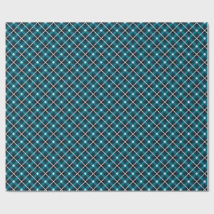 Teal & Navy Geometric Grid Pattern Wrapping Paper