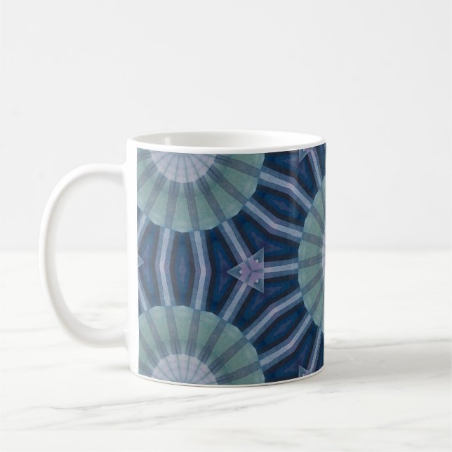 Teal & Navy Geometric Kaleidoscope Pattern Coffee Mug (Left)