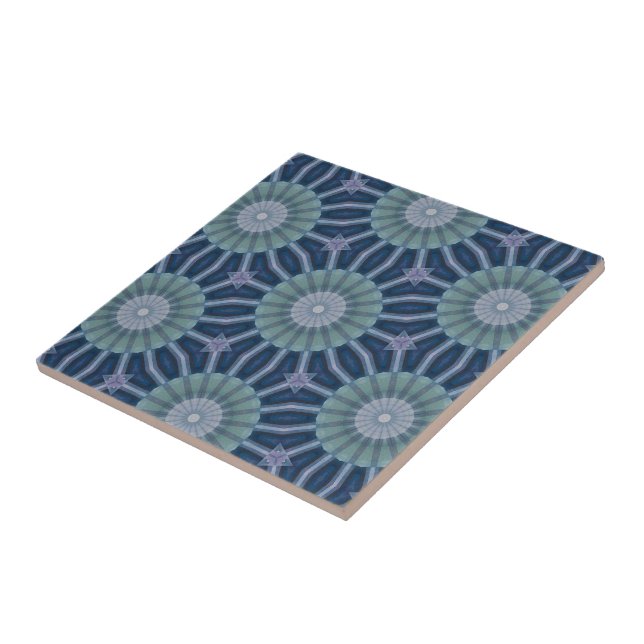 Teal & Navy Geometric Kaleidoscope Pattern Tile (Side)