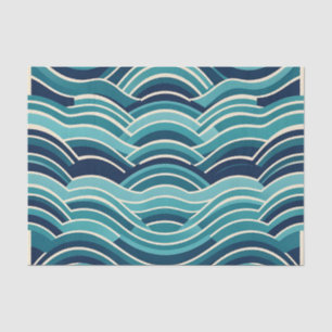 Teal Navy Geometric Ocean Waves Repeating Pattern Tissue Paper