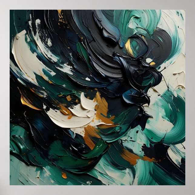 Teal Navy Gold Abstract Swirls Poster (Front)
