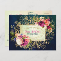 Teal, Navy, Green, Gold Bold Florals Save the Date